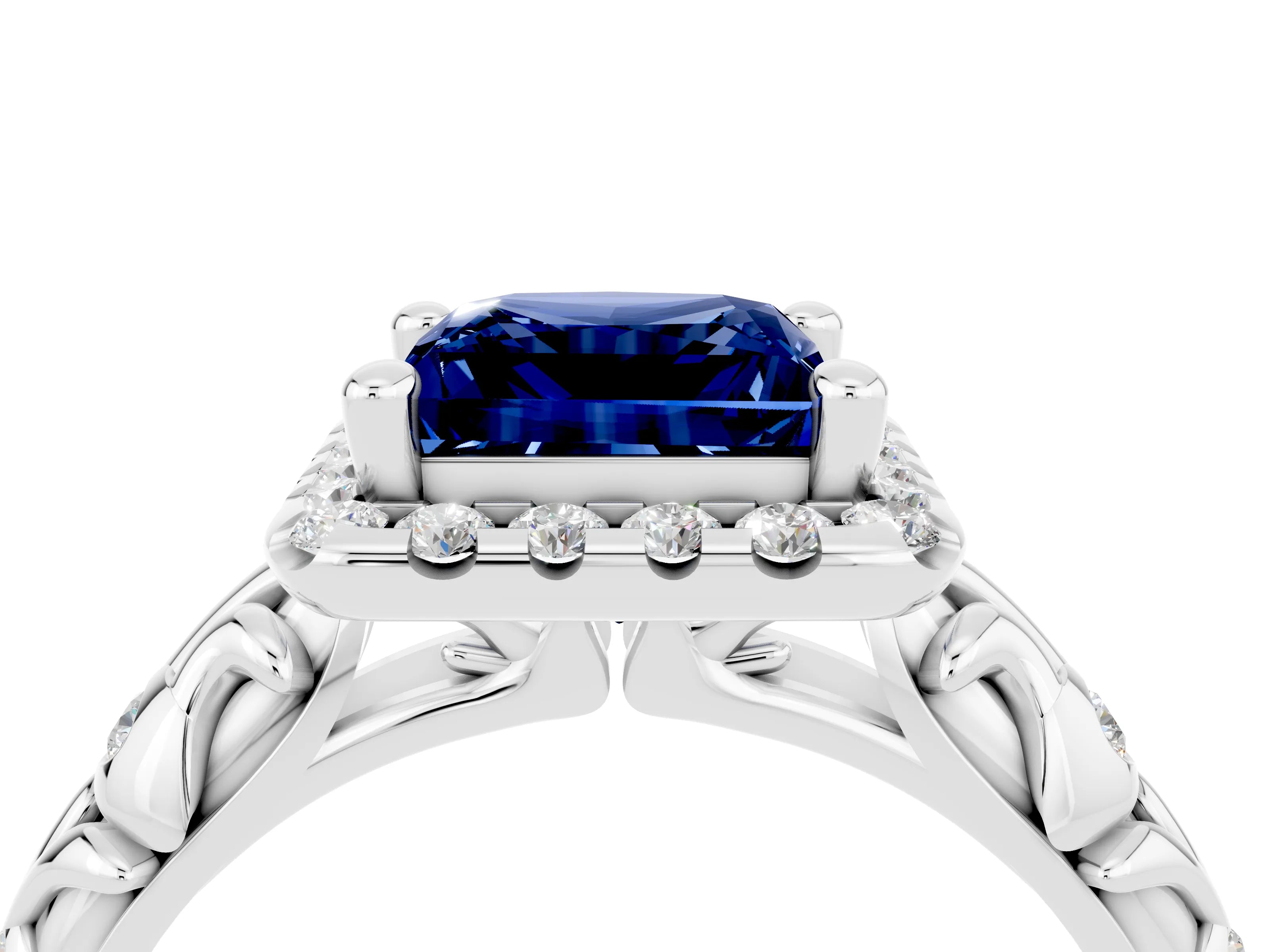 White gold Princess Cut Halo Diamond Solitaire with Filigree Band and Four-Prong Setting_4