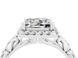 White gold Princess Cut Halo Diamond Solitaire with Filigree Band and Four-Prong Setting_4
