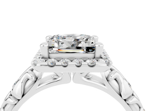 White gold Princess Cut Halo Diamond Solitaire with Filigree Band and Four-Prong Setting_4