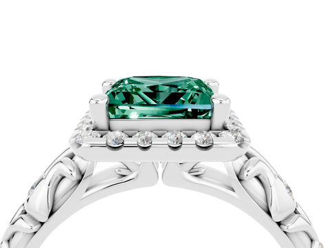 White gold Princess Cut Halo Diamond Solitaire with Filigree Band and Four-Prong Setting_4