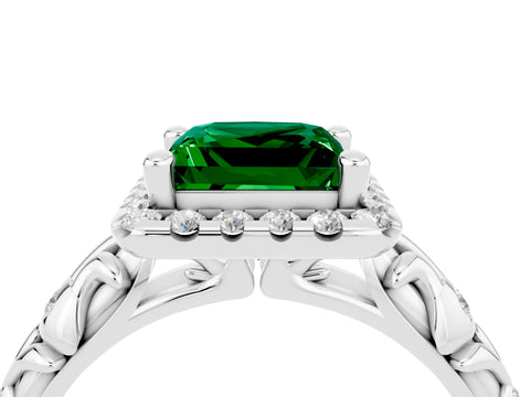 White gold Princess Cut Halo Diamond Solitaire with Filigree Band and Four-Prong Setting_4