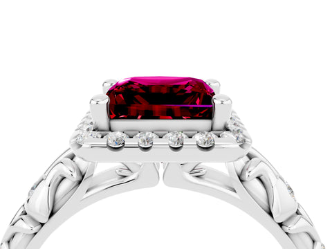 White gold Princess Cut Halo Diamond Solitaire with Filigree Band and Four-Prong Setting_4