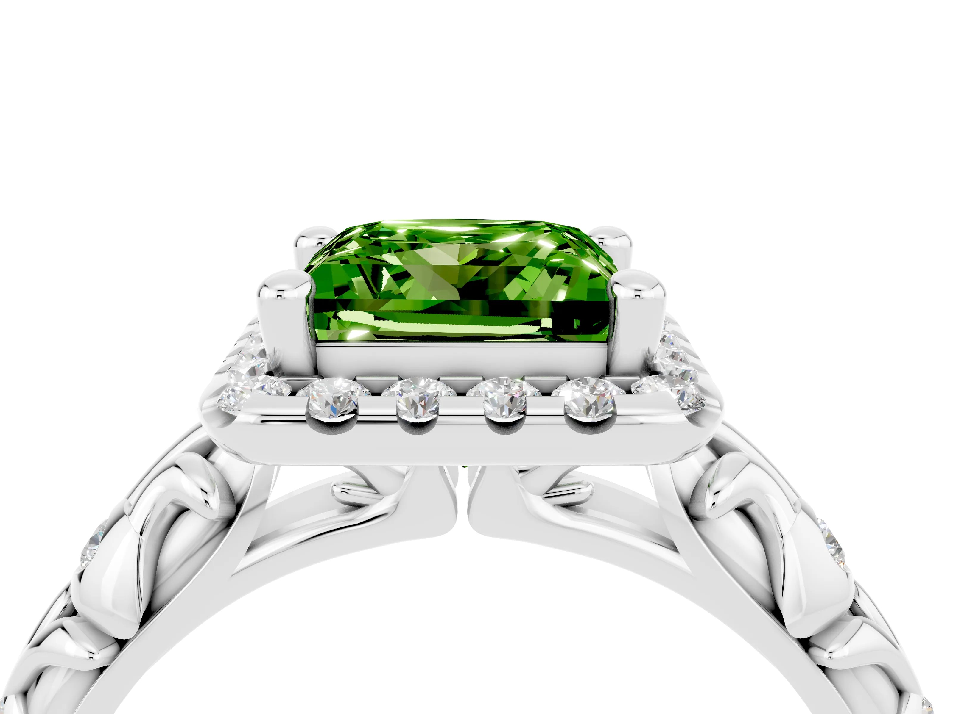 White gold Princess Cut Halo Diamond Solitaire with Filigree Band and Four-Prong Setting_4