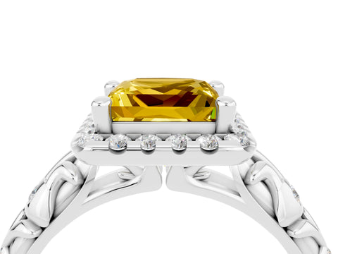 White gold Princess Cut Halo Diamond Solitaire with Filigree Band and Four-Prong Setting_4