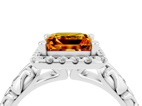 White gold Princess Cut Halo Diamond Solitaire with Filigree Band and Four-Prong Setting_4