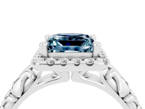 White gold Princess Cut Halo Diamond Solitaire with Filigree Band and Four-Prong Setting_4