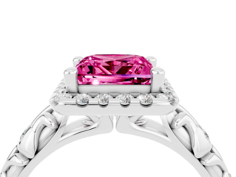 White gold Princess Cut Halo Diamond Solitaire with Filigree Band and Four-Prong Setting_4