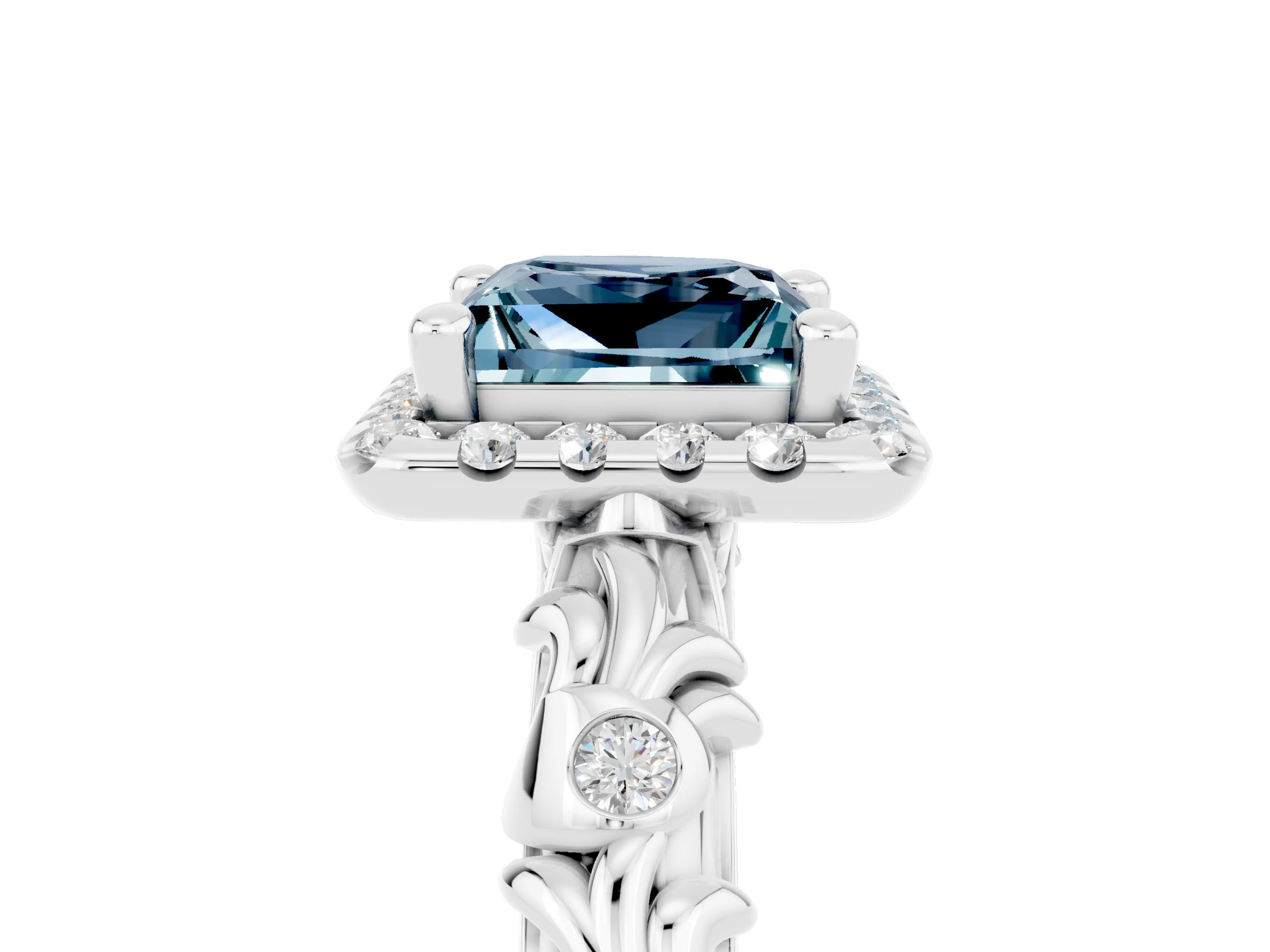 White gold Princess Cut Halo Diamond Solitaire with Filigree Band and Four-Prong Setting_5