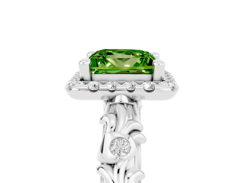 White gold Princess Cut Halo Diamond Solitaire with Filigree Band and Four-Prong Setting_5
