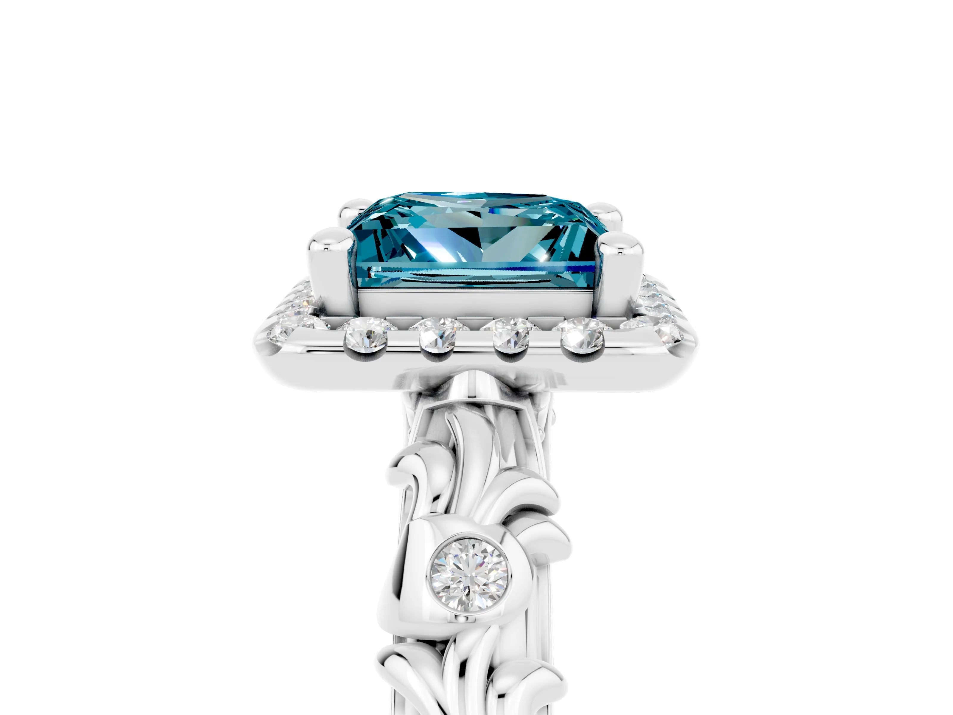 White gold Princess Cut Halo Diamond Solitaire with Filigree Band and Four-Prong Setting_5