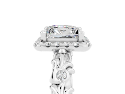 White gold Princess Cut Halo Diamond Solitaire with Filigree Band and Four-Prong Setting_5