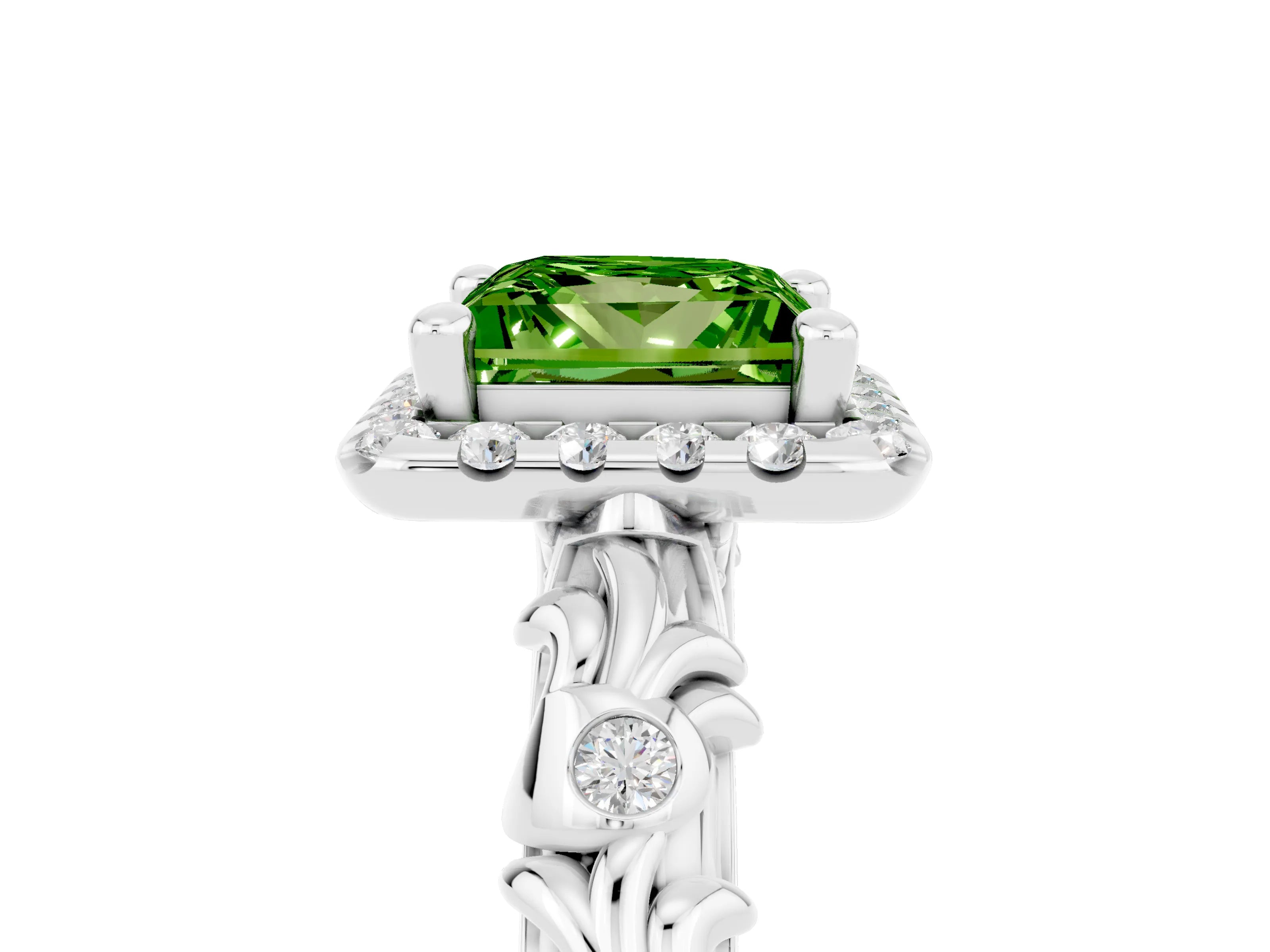 White gold Princess Cut Halo Diamond Solitaire with Filigree Band and Four-Prong Setting_5