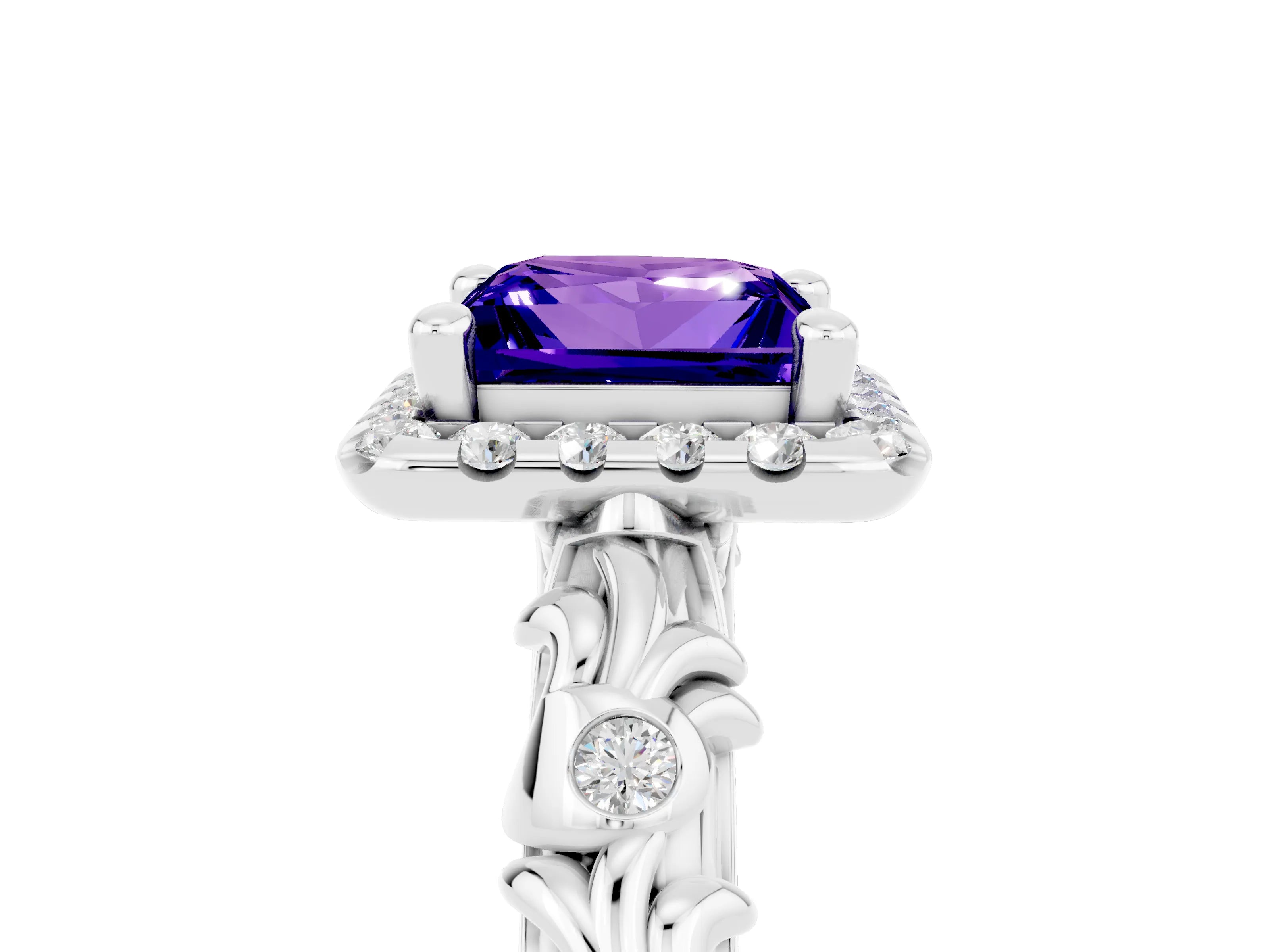 White gold Princess Cut Halo Diamond Solitaire with Filigree Band and Four-Prong Setting_5