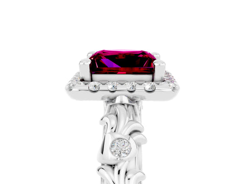 White gold Princess Cut Halo Diamond Solitaire with Filigree Band and Four-Prong Setting_5