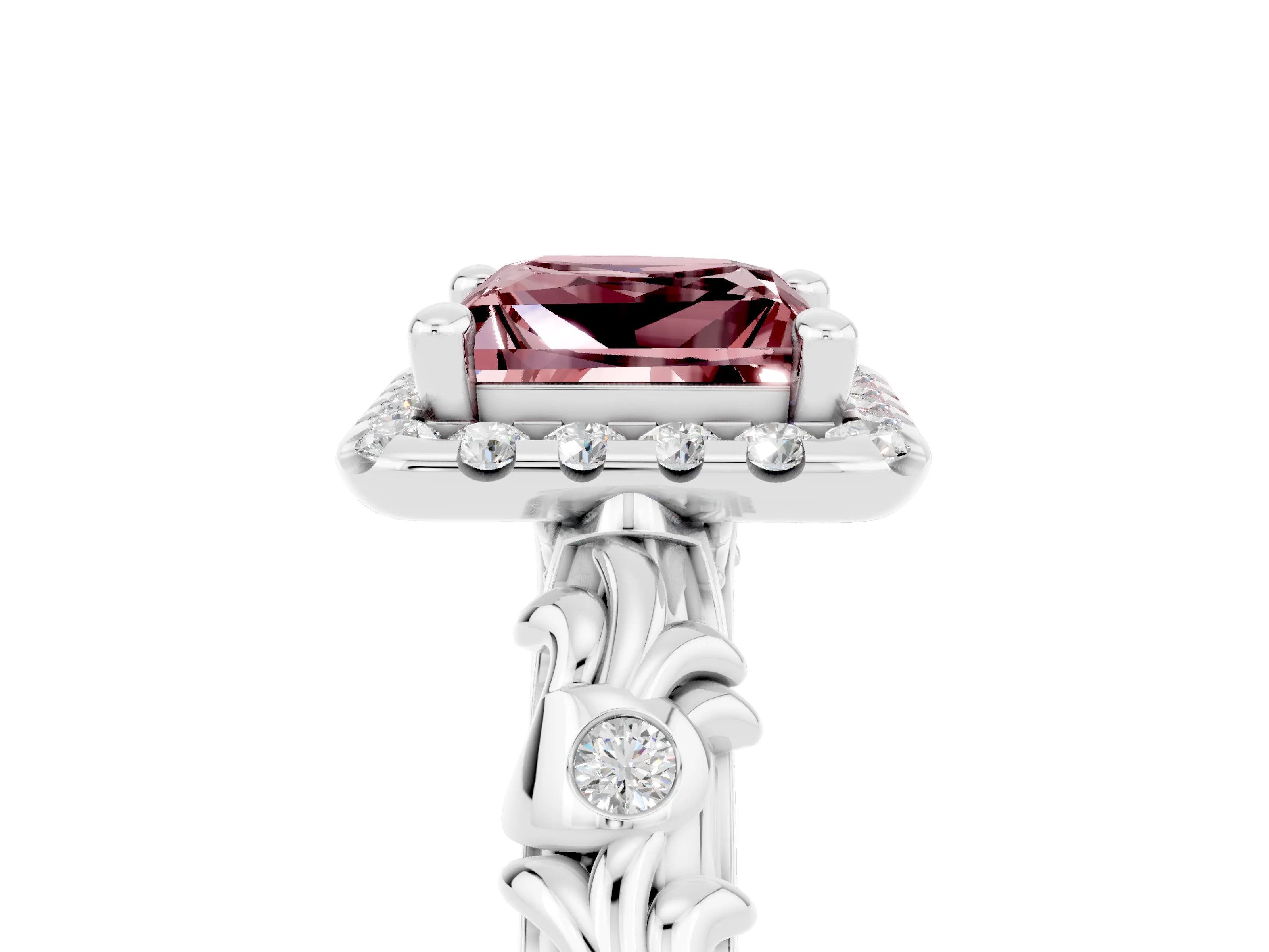 White gold Princess Cut Halo Diamond Solitaire with Filigree Band and Four-Prong Setting_5