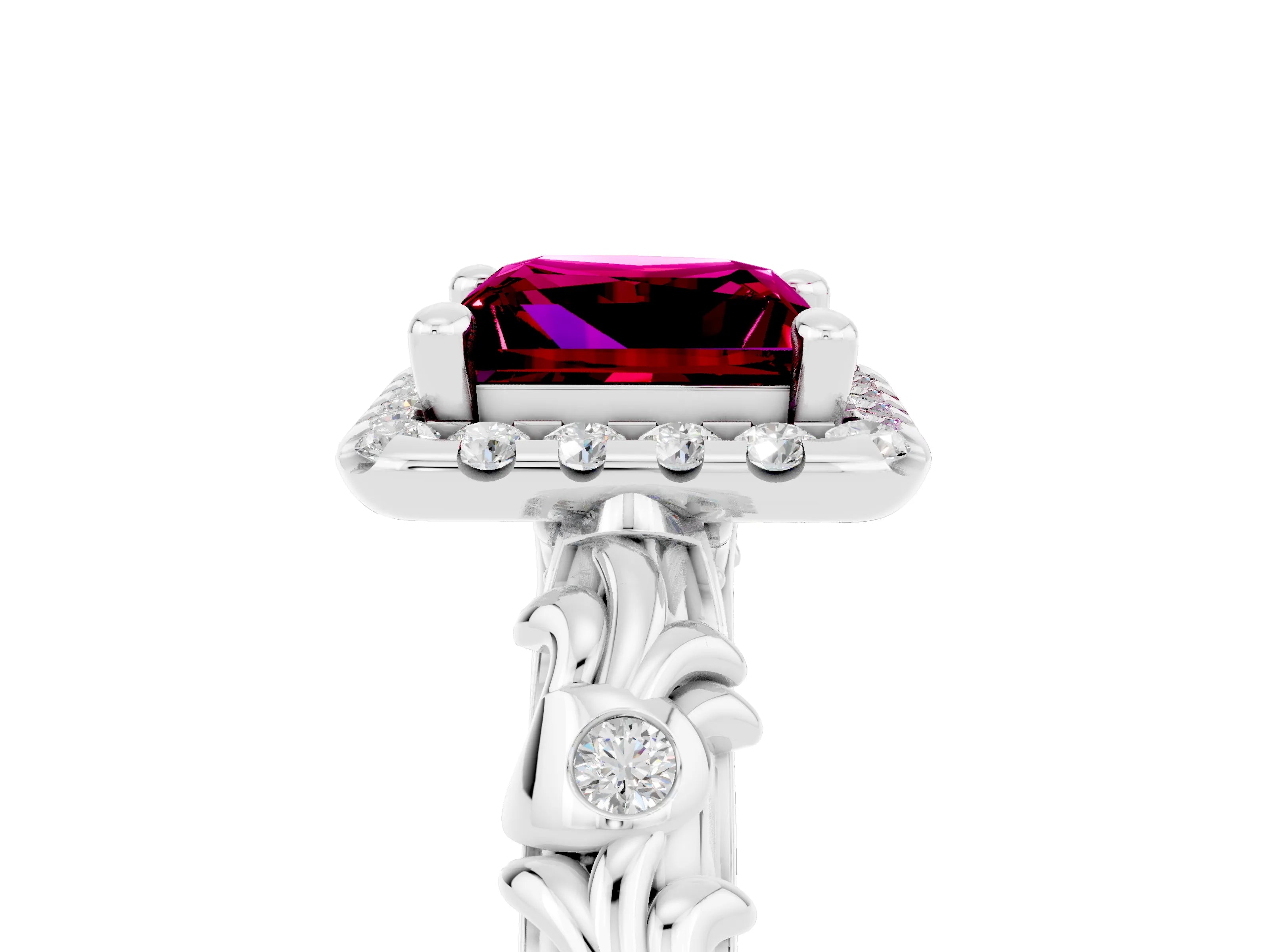 White gold Princess Cut Halo Diamond Solitaire with Filigree Band and Four-Prong Setting_5