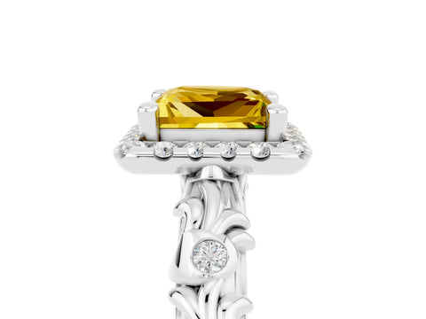 White gold Princess Cut Halo Diamond Solitaire with Filigree Band and Four-Prong Setting_5