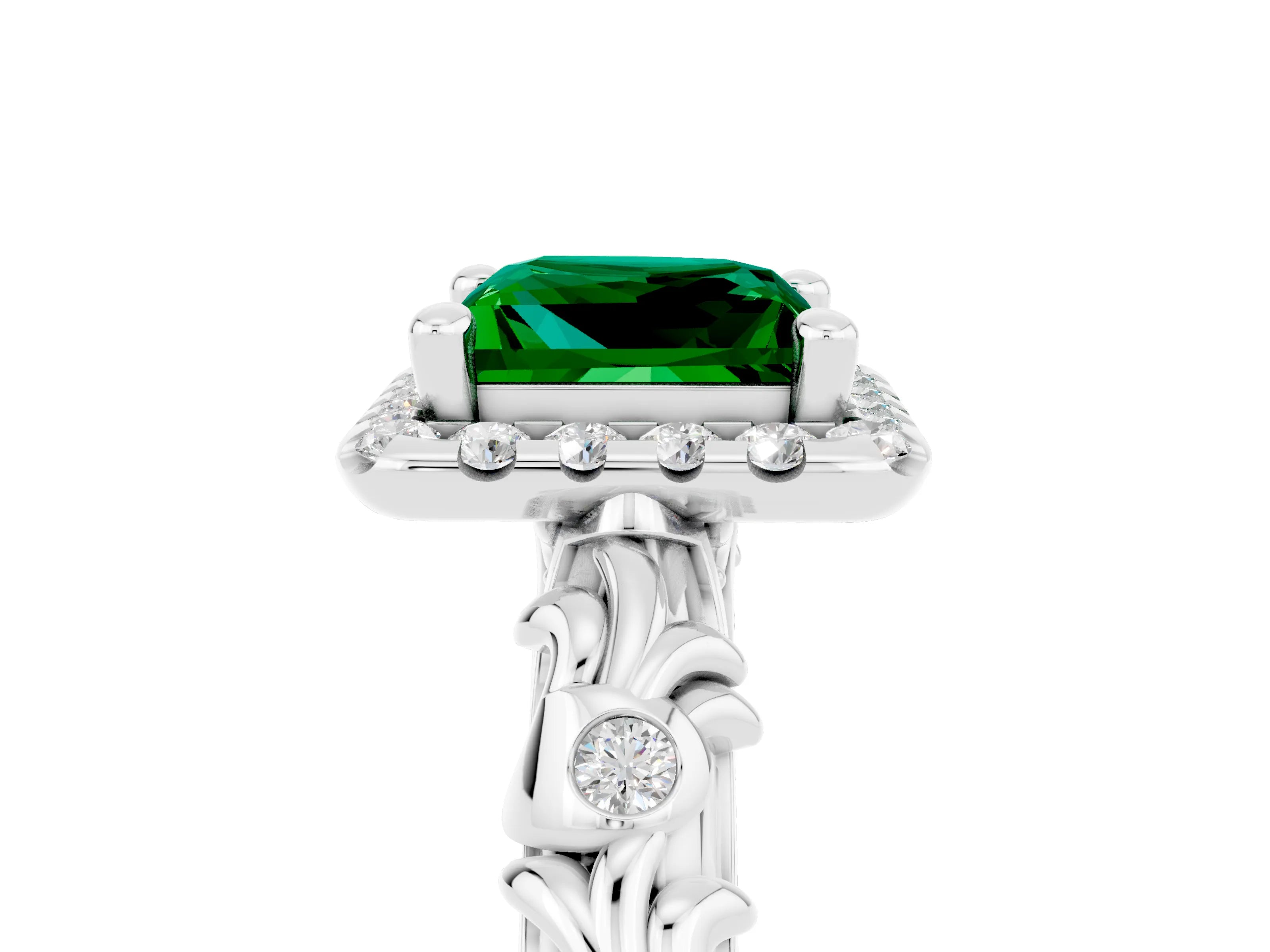 White gold Princess Cut Halo Diamond Solitaire with Filigree Band and Four-Prong Setting_5