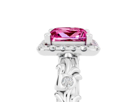 White gold Princess Cut Halo Diamond Solitaire with Filigree Band and Four-Prong Setting_5