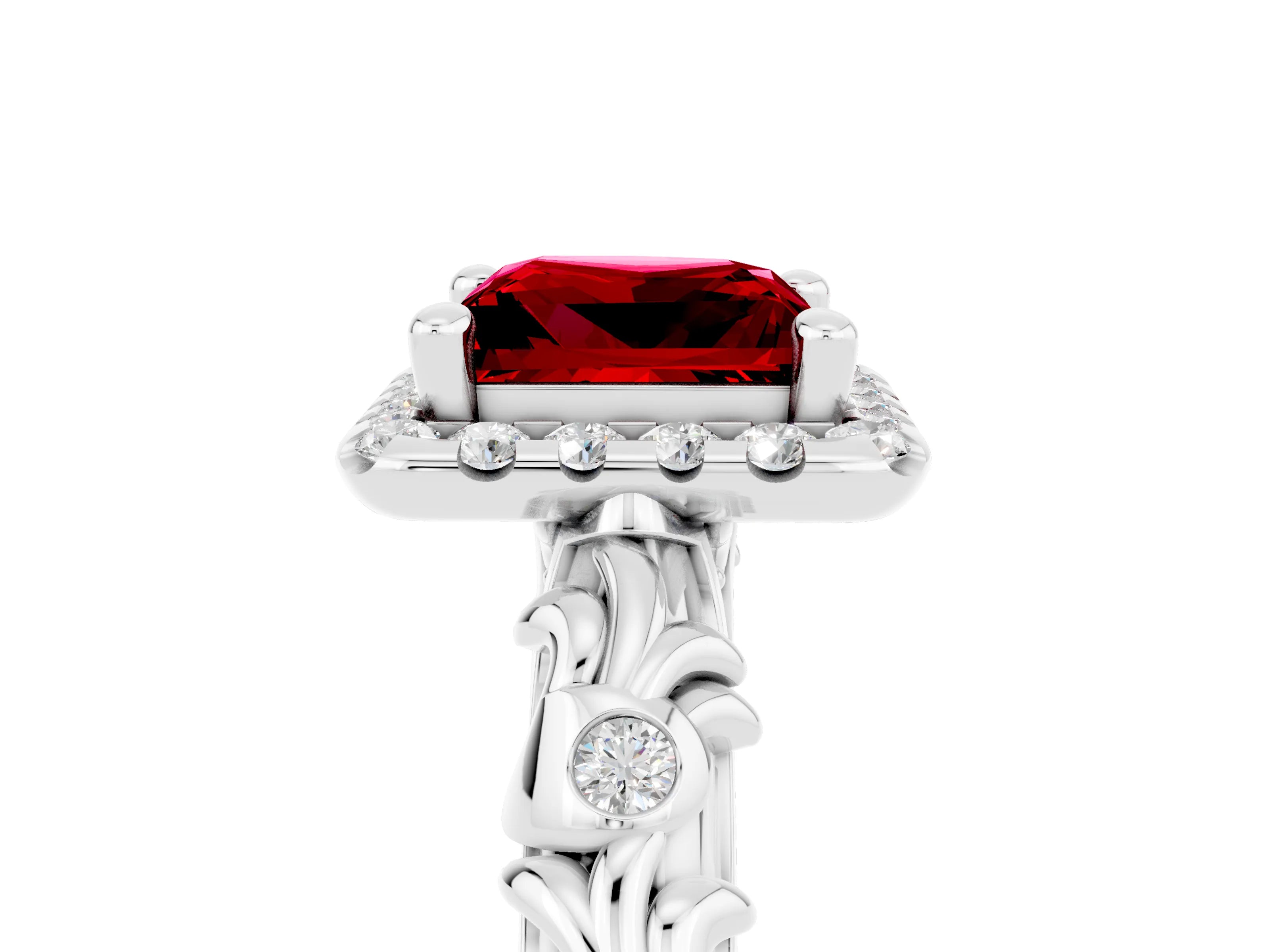 White gold Princess Cut Halo Diamond Solitaire with Filigree Band and Four-Prong Setting_5