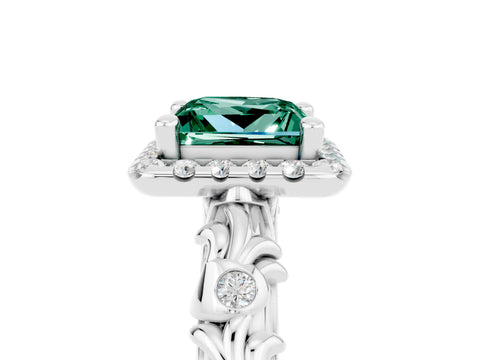 White gold Princess Cut Halo Diamond Solitaire with Filigree Band and Four-Prong Setting_5