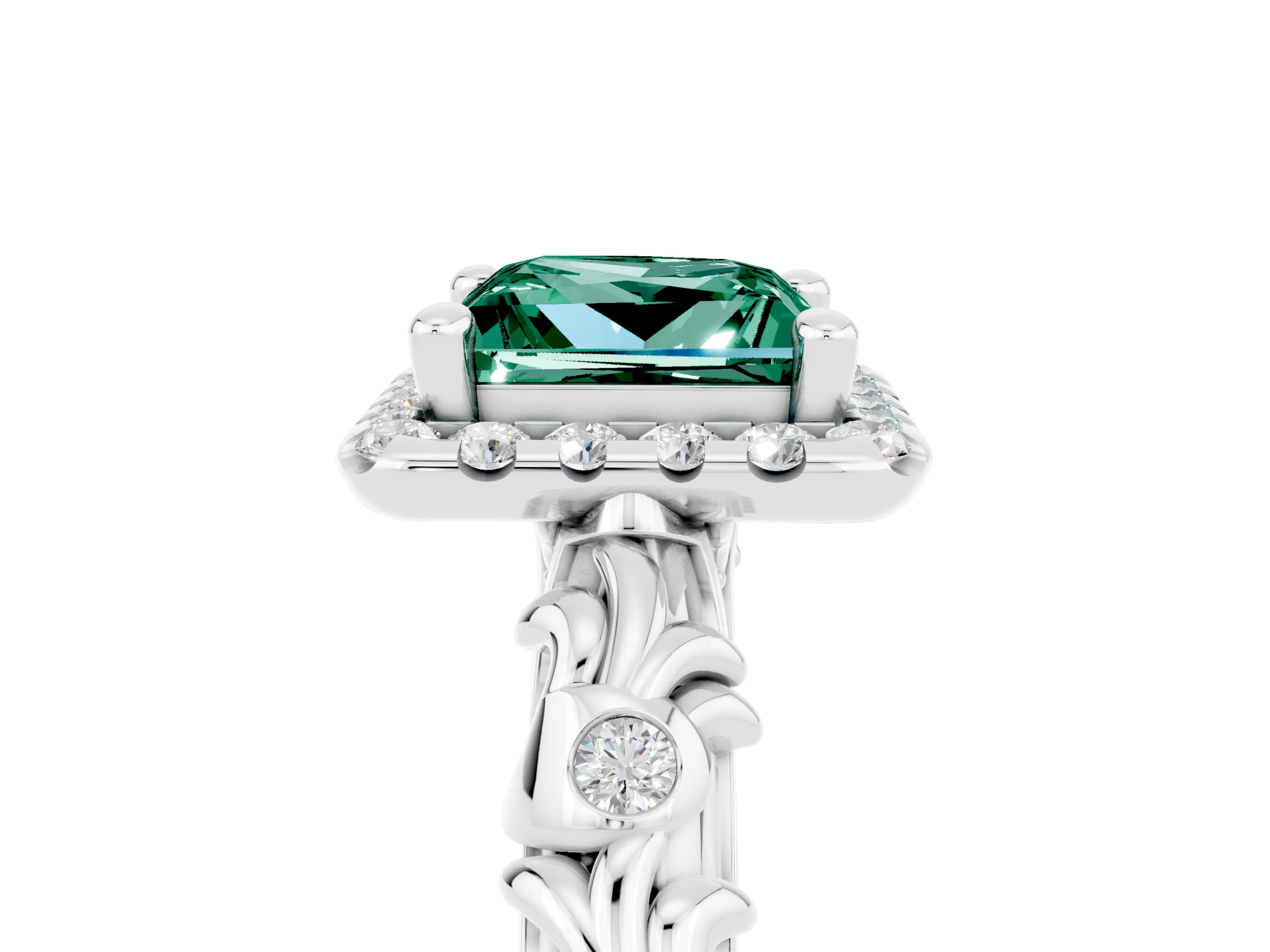White gold Princess Cut Halo Diamond Solitaire with Filigree Band and Four-Prong Setting_5
