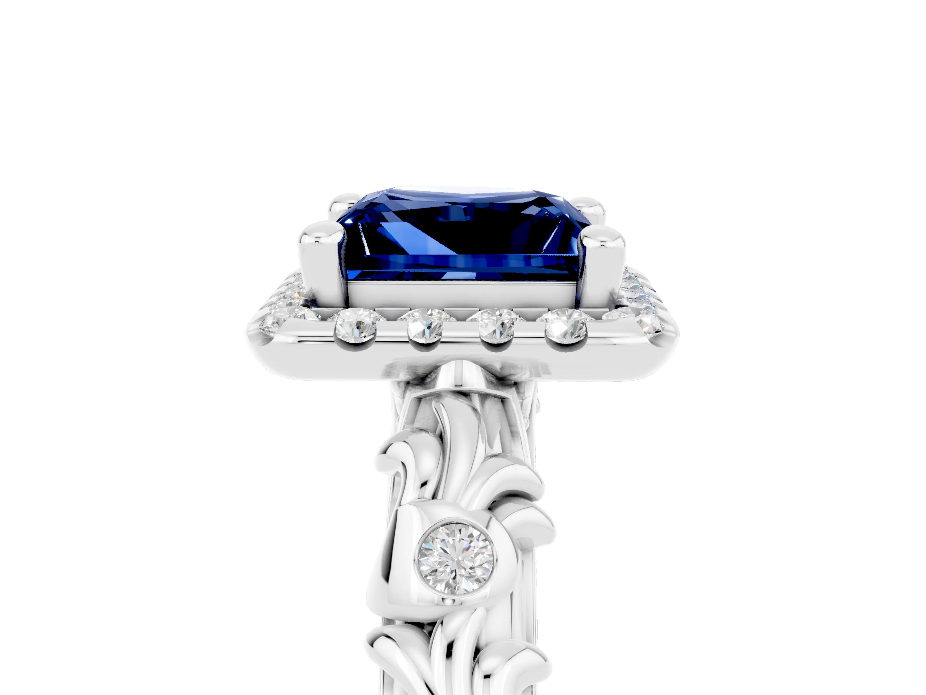 White gold Princess Cut Halo Diamond Solitaire with Filigree Band and Four-Prong Setting_5