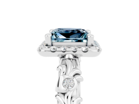 White gold Princess Cut Halo Diamond Solitaire with Filigree Band and Four-Prong Setting_5