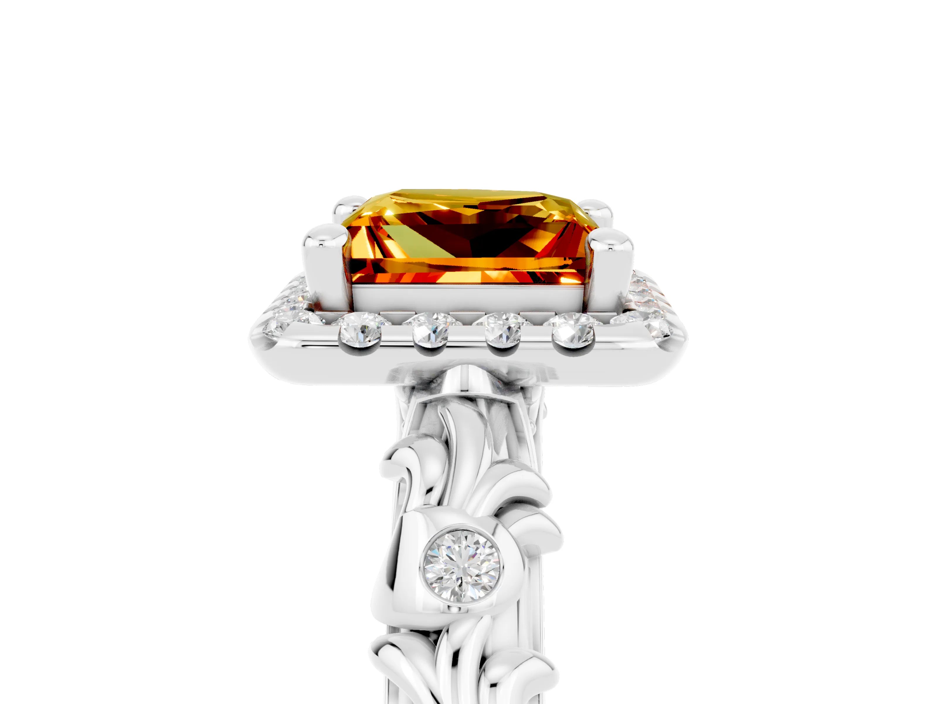 White gold Princess Cut Halo Diamond Solitaire with Filigree Band and Four-Prong Setting_5