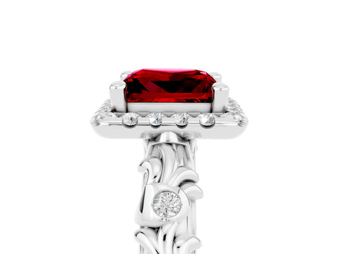 White gold Princess Cut Halo Diamond Solitaire with Filigree Band and Four-Prong Setting_5