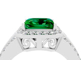 White gold Princess Cut Halo Emerald Ring with Split Shank and Four-Prong Setting_4