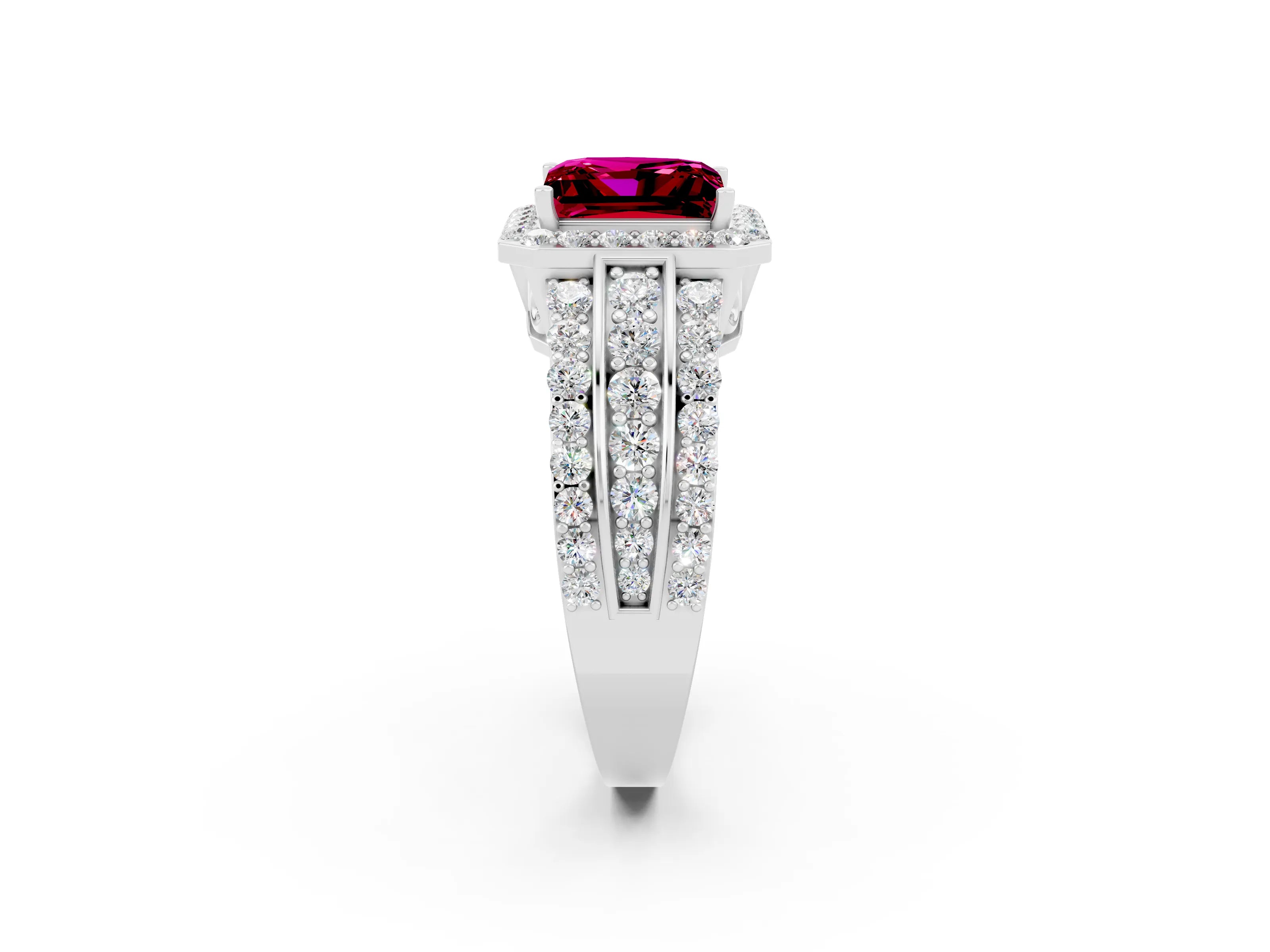 White gold Princess Cut Halo Garnet Ring with Split Shank and Four-Prong Setting_2