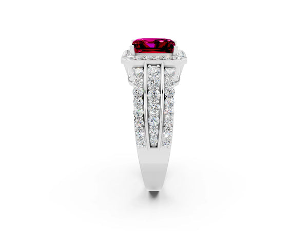 Silver Princess Cut Halo Garnet Ring with Round  Split Shank and Prong Setting