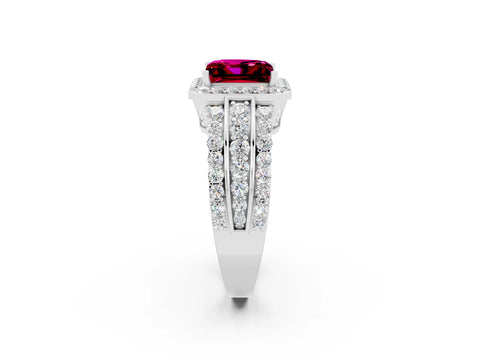 White gold Princess Cut Halo Garnet Ring with Split Shank and Four-Prong Setting_2
