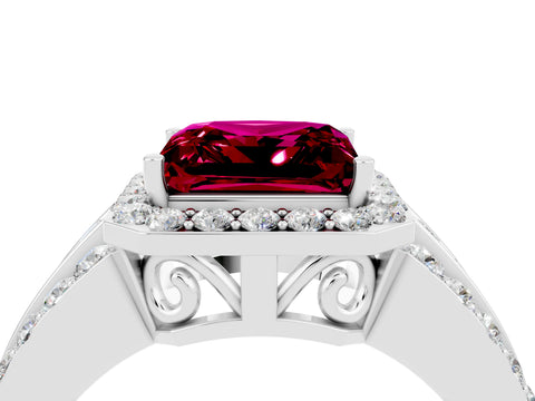 White gold Princess Cut Halo Garnet Ring with Split Shank and Four-Prong Setting_4