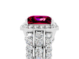 White gold Princess Cut Halo Garnet Ring with Split Shank and Four-Prong Setting_5