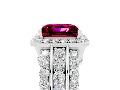 White gold Princess Cut Halo Garnet Ring with Split Shank and Four-Prong Setting_5