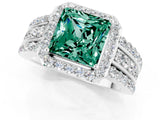 White gold Princess Cut Halo Green Sapphire Ring with Split Shank and Four-Prong Setting_1