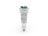 White gold Princess Cut Halo Green Sapphire Ring with Split Shank and Four-Prong Setting_2