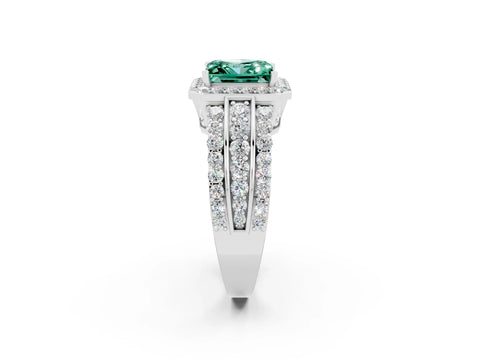White gold Princess Cut Halo Green Sapphire Ring with Split Shank and Four-Prong Setting_2