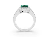 White gold Princess Cut Halo Green Sapphire Ring with Split Shank and Four-Prong Setting_3