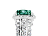 White gold Princess Cut Halo Green Sapphire Ring with Split Shank and Four-Prong Setting_5