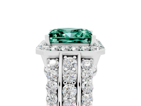 White gold Princess Cut Halo Green Sapphire Ring with Split Shank and Four-Prong Setting_5