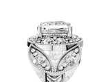 White gold Princess Cut Halo Milgrain Diamond Engagement Ring with Leaf Band and Four-Prong Setting_12