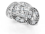 White gold Princess Cut Halo Milgrain Diamond Engagement Ring with Leaf Band and Four-Prong Setting_8