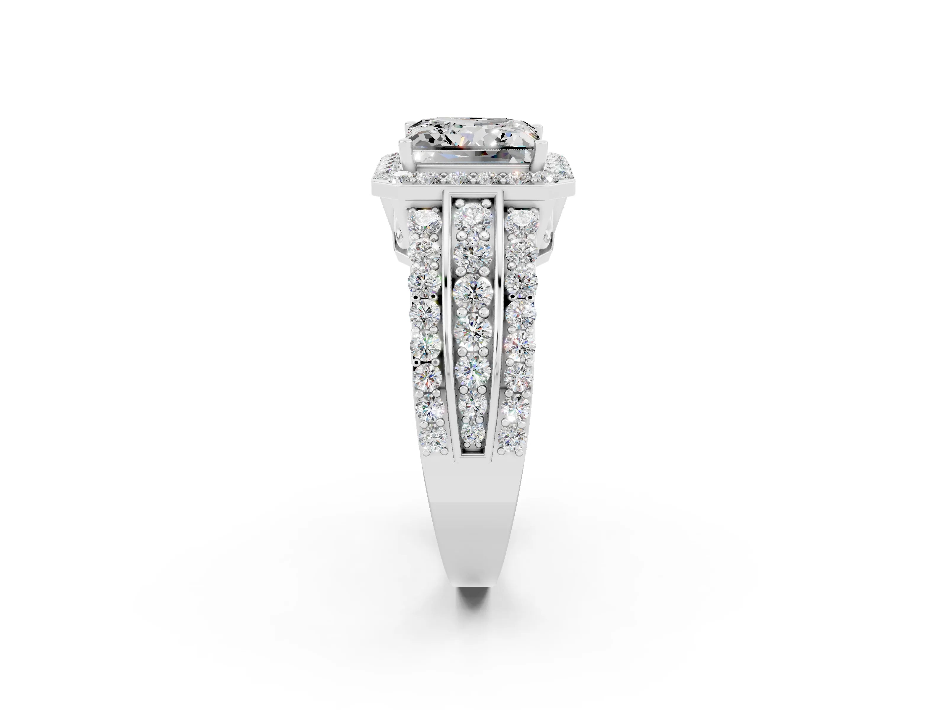 White gold Princess Cut Halo Moissanite Ring with Split Shank and Four-Prong Setting_2