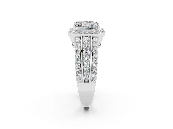 Silver Princess Cut Halo Moissanite Ring with Round  Split Shank and Prong Setting