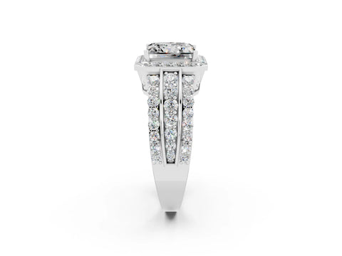 White gold Princess Cut Halo Moissanite Ring with Split Shank and Four-Prong Setting_2