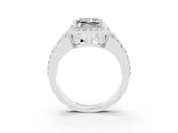 White gold Princess Cut Halo Moissanite Ring with Split Shank and Four-Prong Setting_3