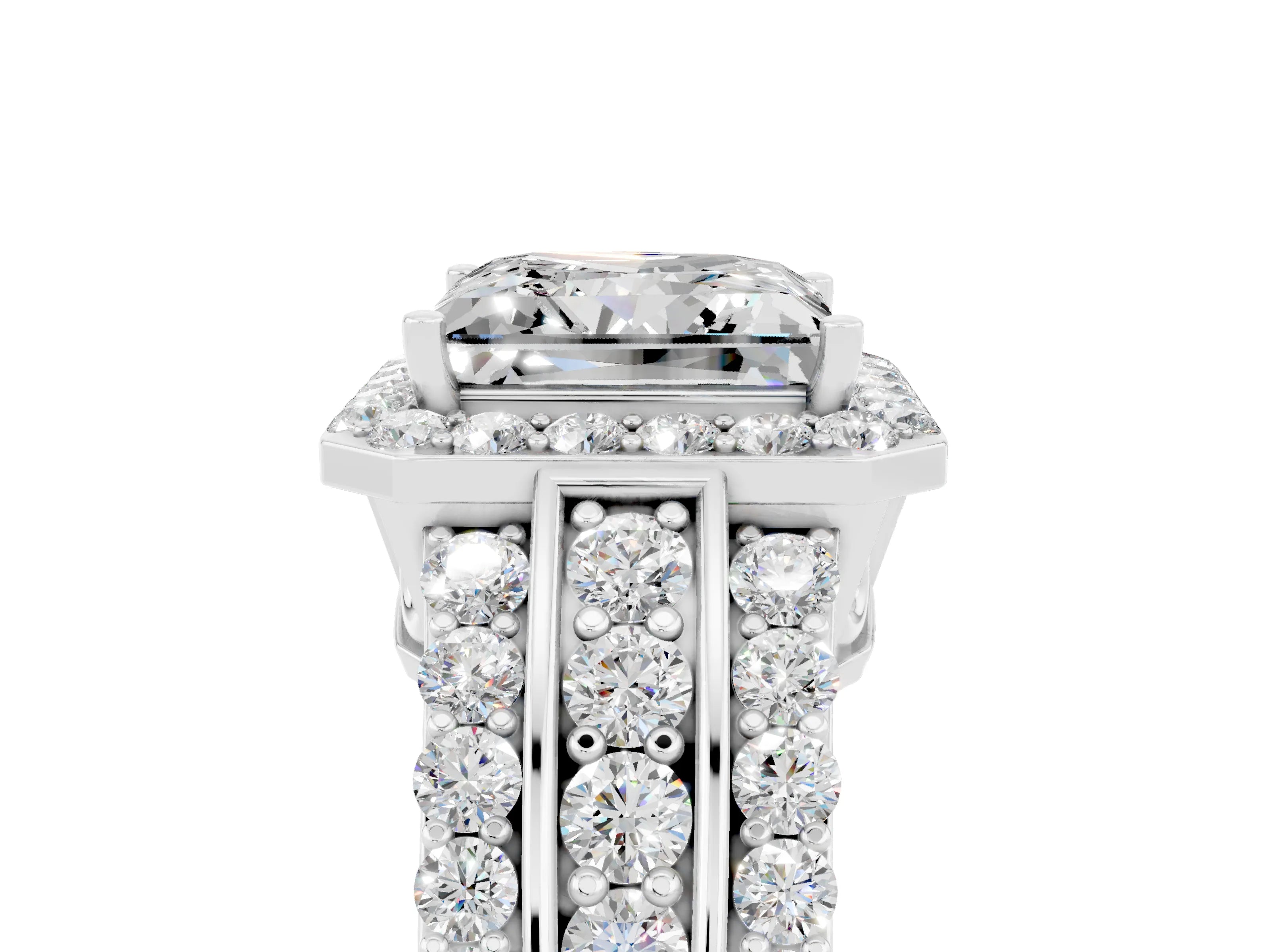 White gold Princess Cut Halo Moissanite Ring with Split Shank and Four-Prong Setting_5